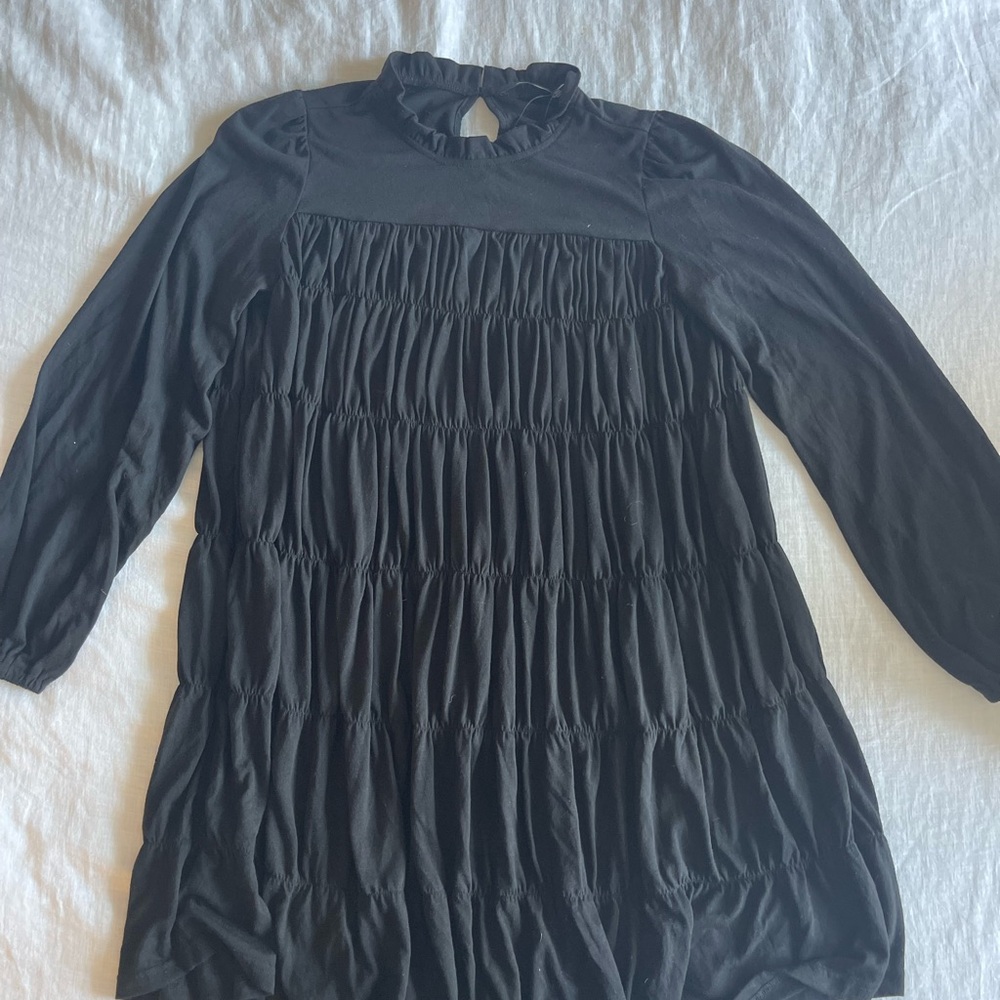 Vero Moda Gray Smocked Dress with Mandarin Collar